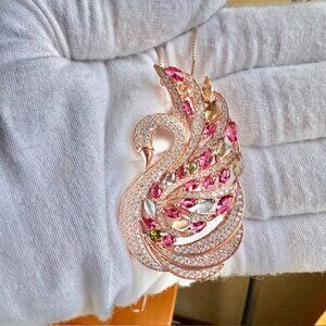 ODETTE New York Jewelry, Gemstone Swan Pendant, Sterling Silver Rose Gold,